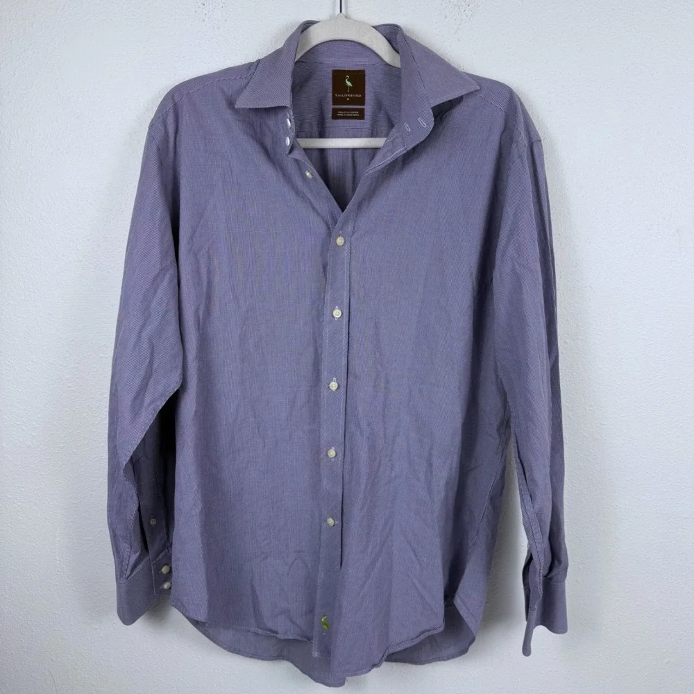 Tailorbyrd Mens Purple Micro Check 100% 2-Ply Cotton Button Down Shirt‎ Size M